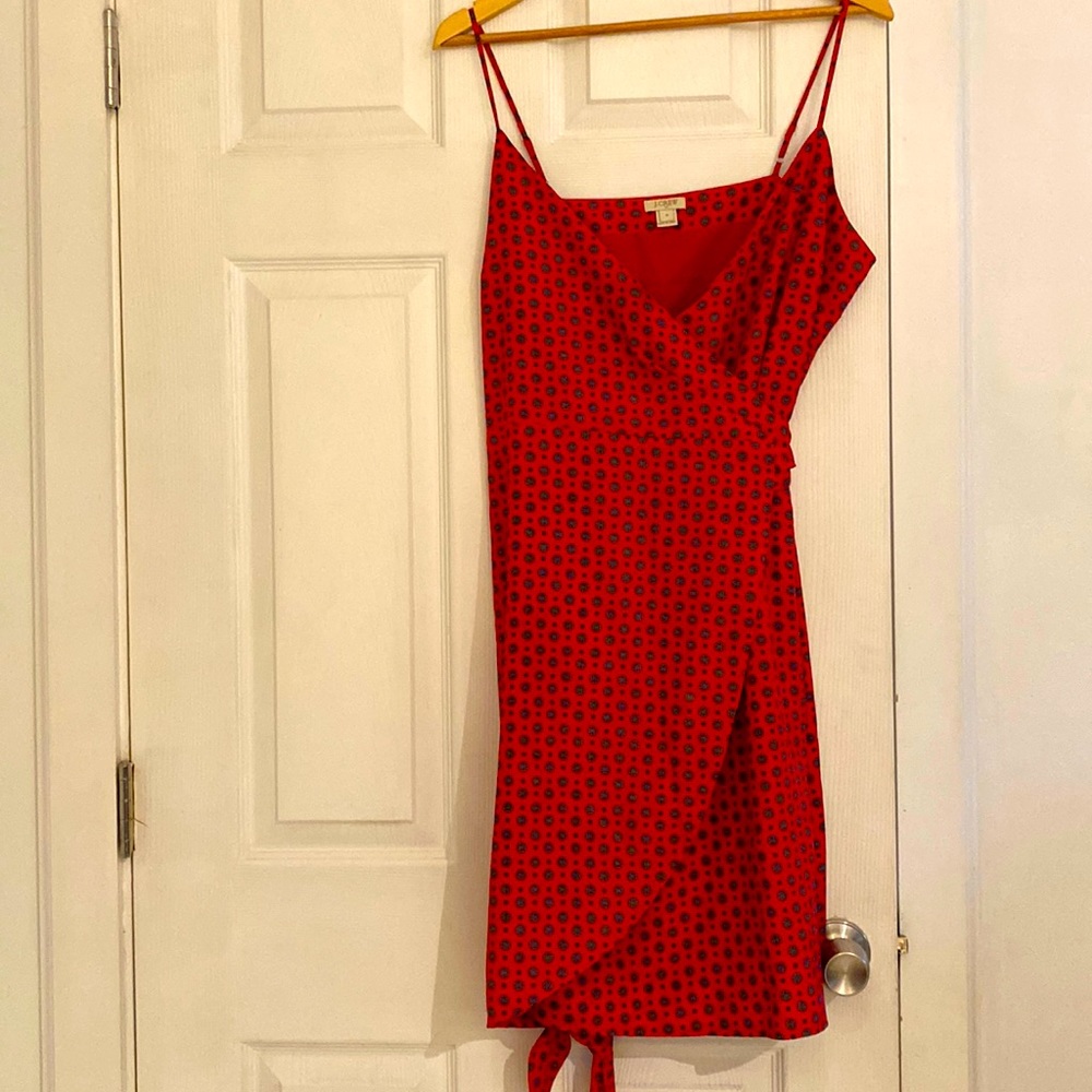 JCrew wrap dress in pink and teal